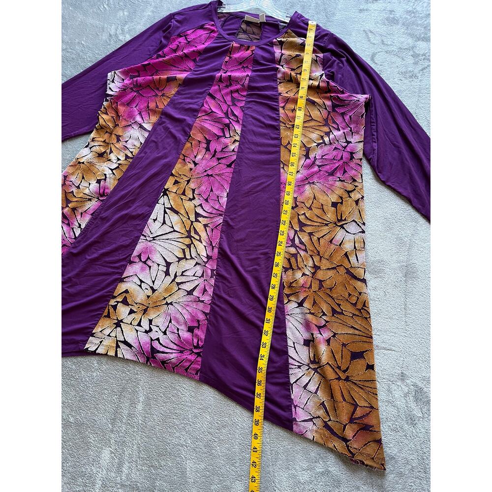 LOGO Lori Goldstein Pieced Jacquard Dress 1X Plus Size Flowy Baggy Asymmetric - Picture 13 of 16